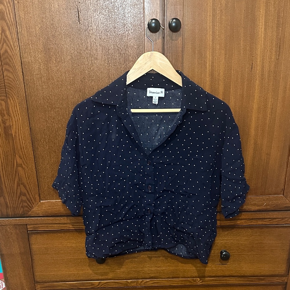 Veronica M Navy Polka Dot Blouse